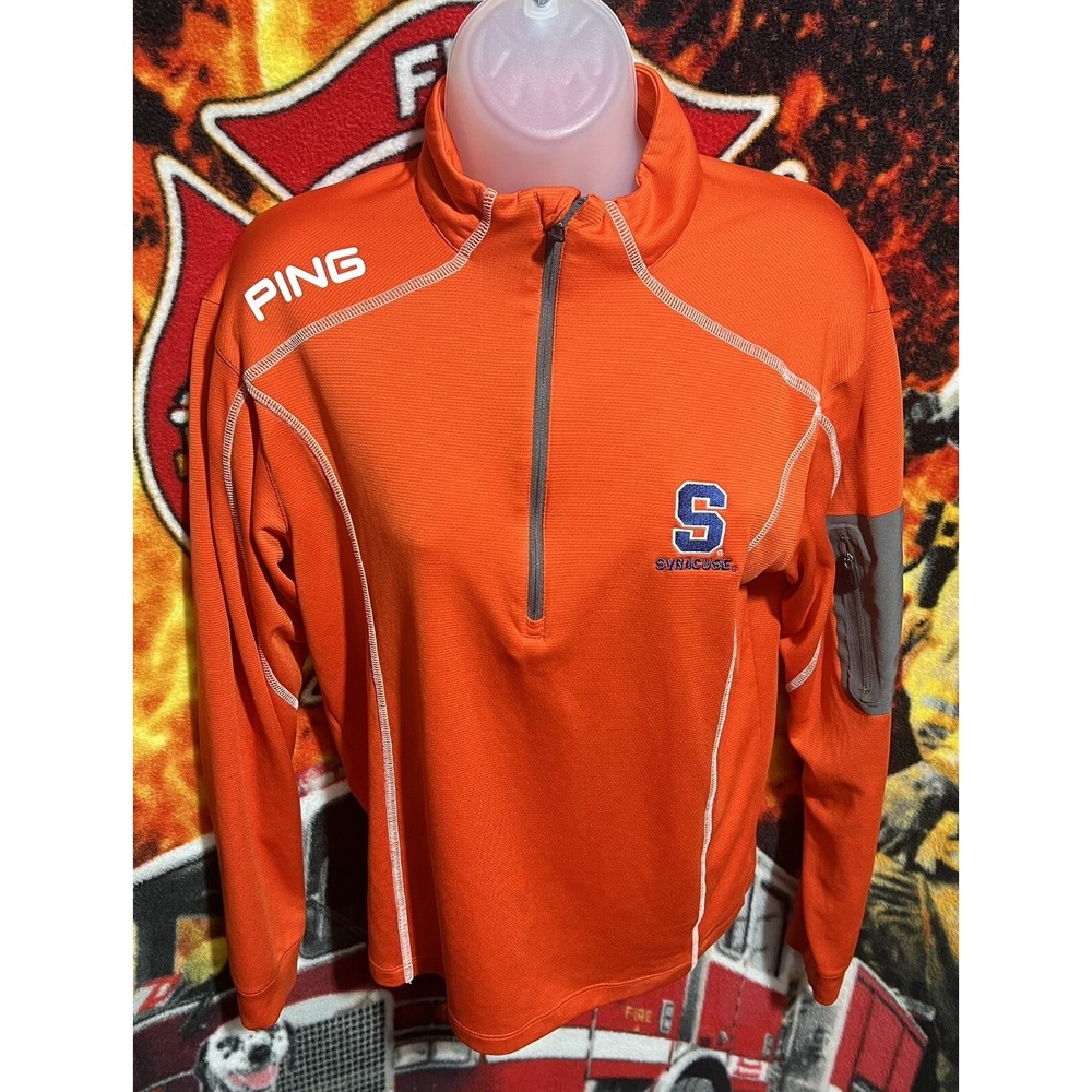 S.U.Ping Women's Small Pullover Orange Stripe Sensor Cool Mesh Mock Neck 1/2 Zip